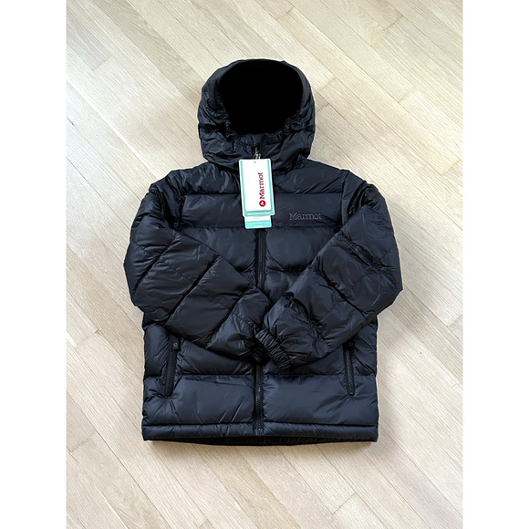 MARMOT BOY'S GUIDES DOWN HOODY BLACK, MEDIUM 8-10, NWT - Picture 1 of 3